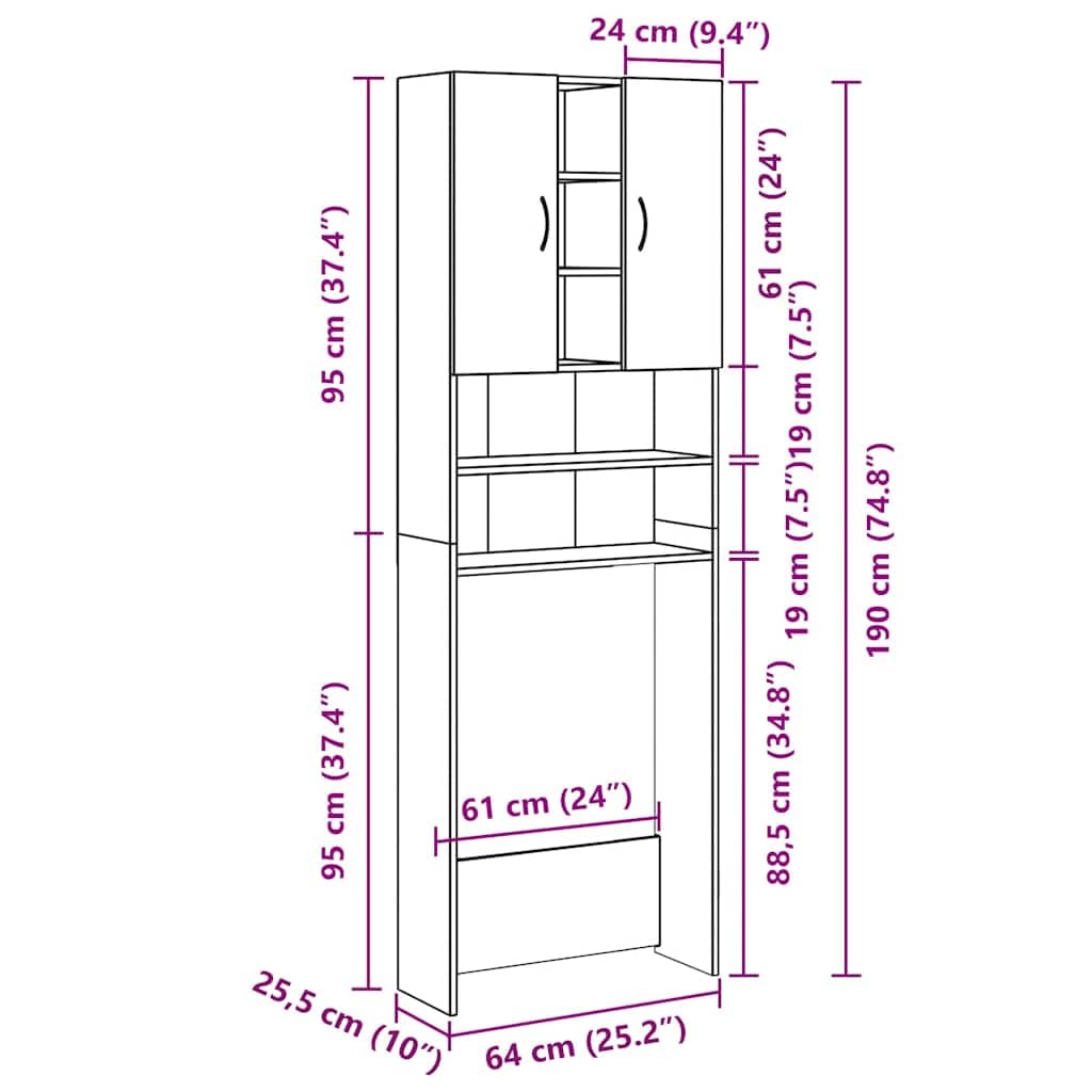 Waschmaschinenschrank Weiß 64x25,5x190 cm