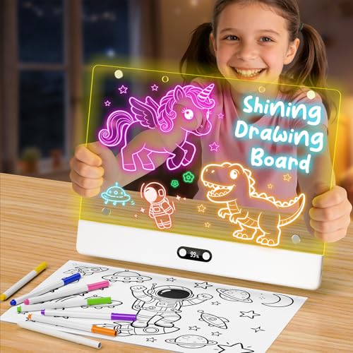 High Grade Led Drawing Board for Kids with 8 Light Effects, 16' Rechargeable Wireless Dry Erase Glow Note Doodle Pad, Acrylic Dry Erase Board with Stand, 2026 Birthday Gifts for Boys & Girls Ages 3–12