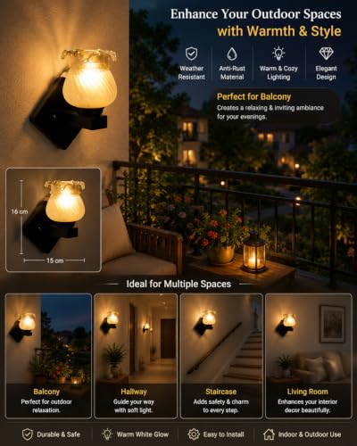 Image of Home Decor Wall Lights Glass Lamp Shade with Premium Finish & E27 Bulb Holder for Living Room, Bedroom, Balcony, Kitchen, Cafes | Decorative Night Lamps Fixtures | Elegant Wall Hanging Lights