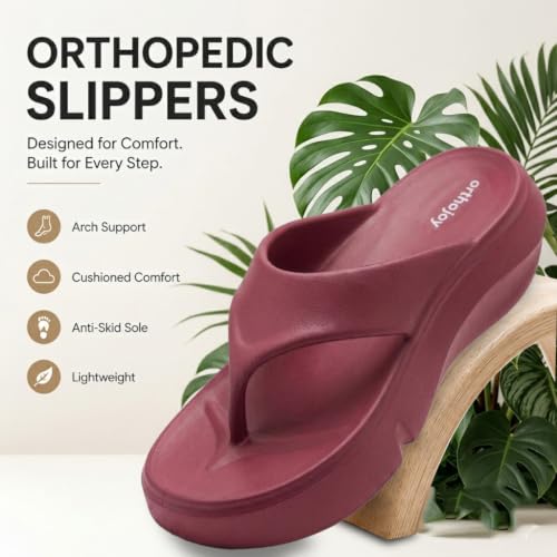 Image of ORTHO JOY Orthopedic Slippers for Women | Soft Cushioned EVA Flip Flops with Arch & Heel Support | Lightweight Anti-Slip Platform Thong Slides for Daily Wear, Indoor & Outdoor