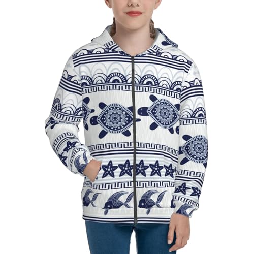 Sea Underwater Turtles Kid Hoodies Boys Zip Up Sweatshirts Girls Pullover with Pocket3