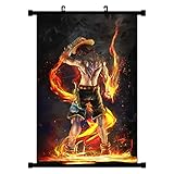 Farbiger Druck auf Stoff ALTcompluser Anime One Piece Luffy Ace Rollbild/Kakemono Wallscroll Dekorative Wandbild Stoff Poster Hängendes Plakat(60 x 90 cm Portgas D Ace)