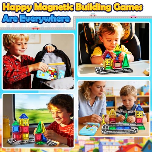(Campaign ID: 27O177P1CO058, Commission rate: 10%,sale stock: 1000) Mini Magnetic Tiles Road with Case Toddler Travel Toys Trip Essentials Set - image 2