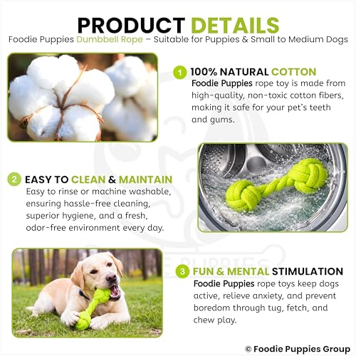 Image of Foodie Puppies Durable Cotton Rope Chew Toy for Dogs (Dumbbell Rope) | Chewing, Fetching, Playing, Teething & Training for Small to Medium Dogs & Puppies (Color May Vary)