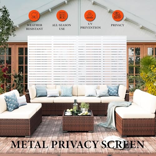 Metal Privacy Screen Outdoor, Heavy-Duty Galvanized Steel Free Standing Decorative Privacy Fence Panels, Rust-Proof Room Divider Privacy Panels for Patio, Pool, 72" h x 47" w, White-Horizontal Slat by ExploreHorizon - Used condition - Image 3