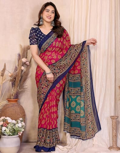 Image of Yashika Women's Georgette Saree with Blouse Piece for Traditional Ethinic Wear Sari