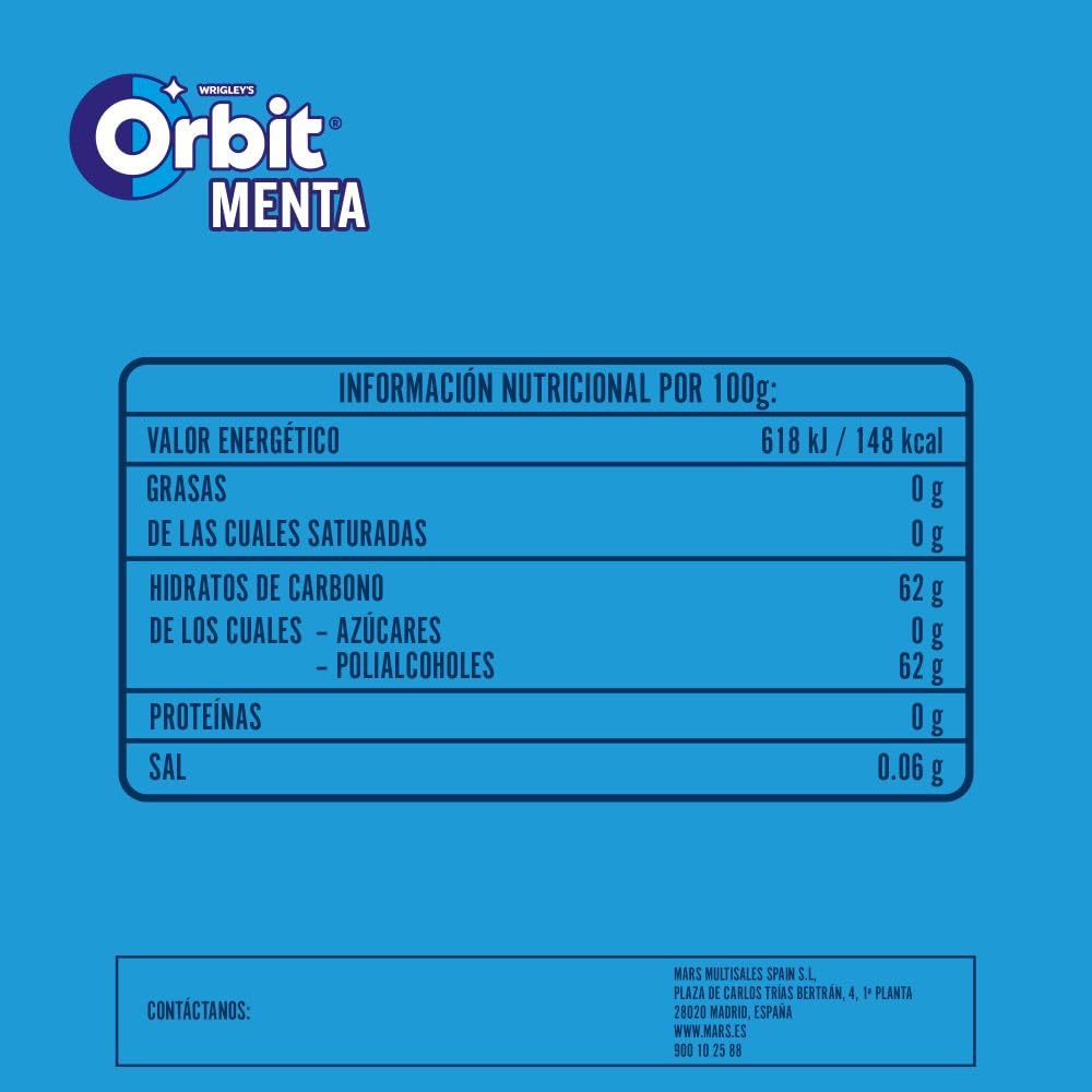 Orbit Chicles Sin Azúcar Sabor, Fresco, Intenso Y De Larga Duración En Formato Gragea ( Paquetes X 10 Chicles), Menta, 30 Unidades