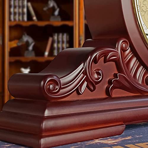 Table Clock, Antique Desk Clock, Modern Quartz Movement-Continuous Scanning (Ultra-Quiet), Suitable For Mantel/Desktop, Living Room Decoration (Maroon) #TOP4