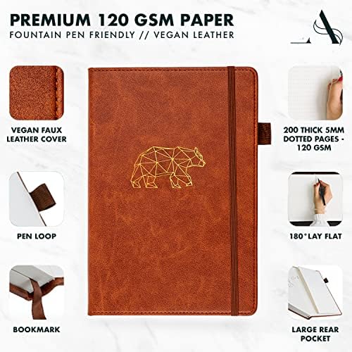 Notebook A6 Dotted Journal by Avocado and Spice® - Small Notebooks for Journaling - A6 Notebook Mens Journal Gratitude Diary Notebook Set - Faux Leather Notebook Gift Box & Velvet Bag (Brown, Dotted)