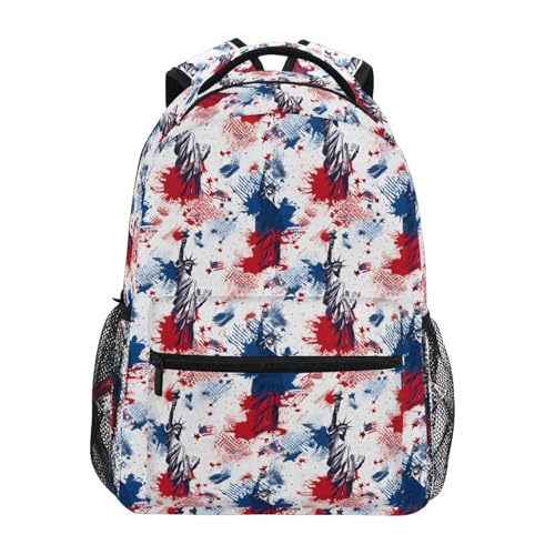 Statue Of Liberty Red Blue Watercolor Backpack for School Boys Girls Adults Kids Bookbag Laptop Bag 18L