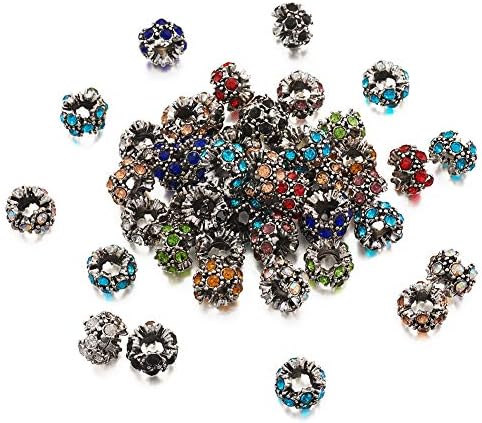 PandaHall 150pcs Rhinestone European Beads 10~12mm Rondelle Large Hole Beads with 3 Styles Alloy Dangle Charms Pendants for European Snake Chain Bracelets