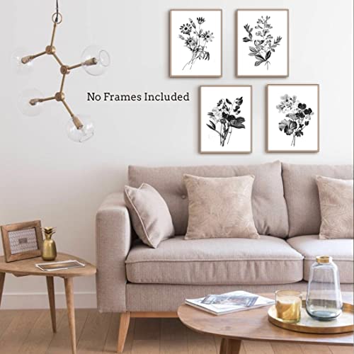 Abstract Botanical Wall Art Decor, Set Of 4 Black And White Herb Flowers Canvas Print Pictures Modern Minimalist Artwork For Living Room Bedroom Bathroom Decoration Gifts, Unframed 8X10 Inches #TOP2