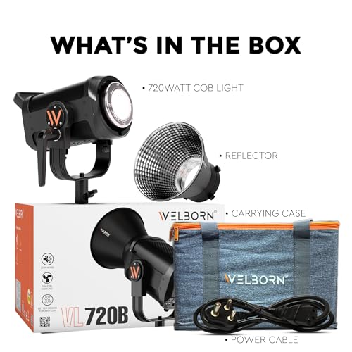 Image of Welborn VL-720B LED COB Light with App Control 18CM Reflector 720W - 3200K-5600K Adjustable Color Temperature, AC Powered, Ideal for Photography & Video Shooting (720B)