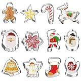 【Fácil de usar】: presione el molde para galletas de Navidad en la masa para que pueda aflojarse rápida y fácilmente mientras mantiene la forma de la galleta. Mételo al horno y hornea, y obtendrás galletas navideñas con diferentes patrones. El borde doblado en la parte superior de cada cortador puede proteger los dedos de arañazos.