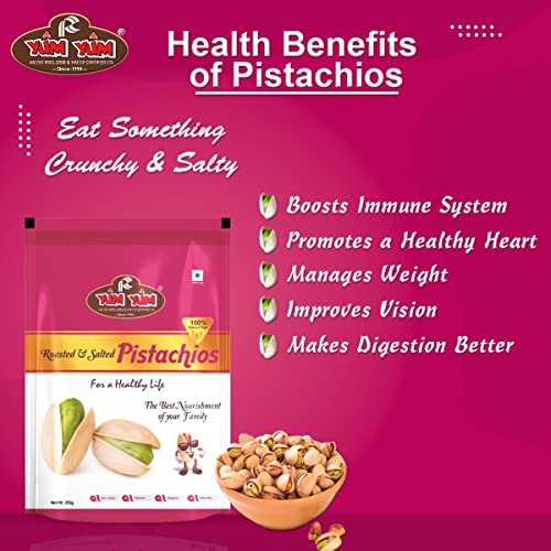 Image of YUM YUM Premium Californian Roasted & Salted Pistachios 250g Value Pack | Pista Dry Fruit, Shelled Nuts Crunchy & Delicious Healthy Snack | Fibers & Anti-oxidants, Low Cholesterol with Zero Trans Fat