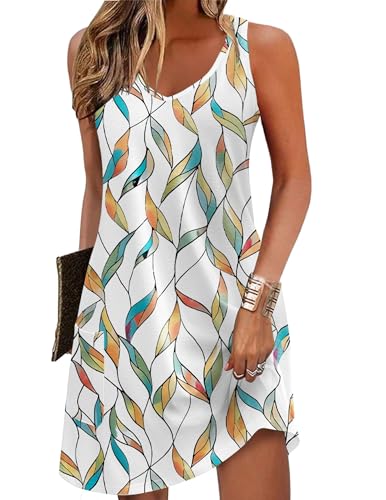 Image of Zeagoo Womens Casual Summer Dresses Loose Beach Sundresses Sleeveless Tank Dress with Pockets V Neck Boho Dress Casual T-Shirt Dress Women Mini Dresses L