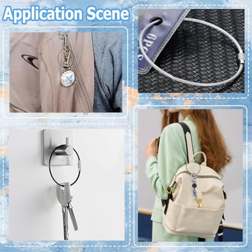 Image of SUNNYCLUE Stainless Steel Loops Wire Keychain Cable Large Key Rings Key Chain for Luggage Tags Key Tags Keyrings Kitchen