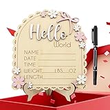 Cartel de anuncio de nacimiento genérico, de madera con nombre de nacimiento - Recuerdo Panel de bienvenida Bebé Niña Niño | Familia Maternidad Cumpleaños Navidad