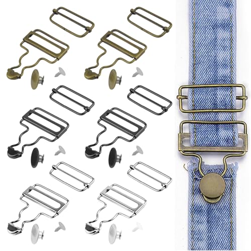 6 ensembles de boucles de remplacement pour combinaisons, 3 couleurs, boucles de bretelles en métal de 1-1/2 pouces, clips de fermeture ajustables de 38 mm pour combinaisons, pièces de rechange à