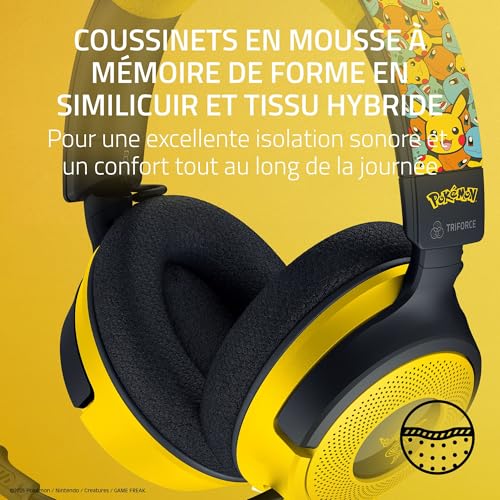 Razer Kraken V4 X Pokémon Edition Casque de Jeu PC USB Filaire Drivers Triforce 40mm Micro cardioïde rétractable Son Surround Chroma RGB pour PC et Console Via USB C | Pokémon Kanto - vue 5