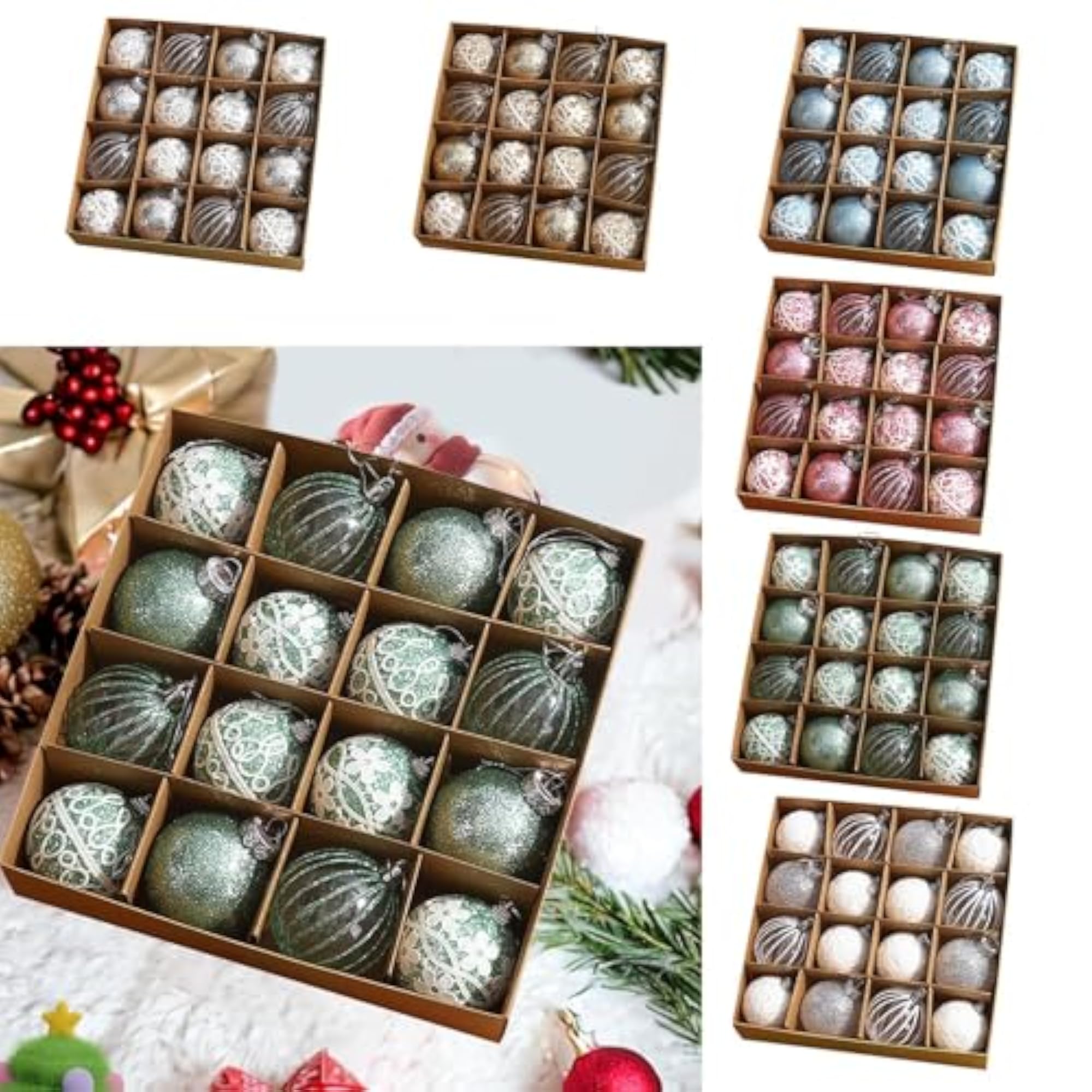 Christmas Ball Ornaments, 16x Charm Pendants