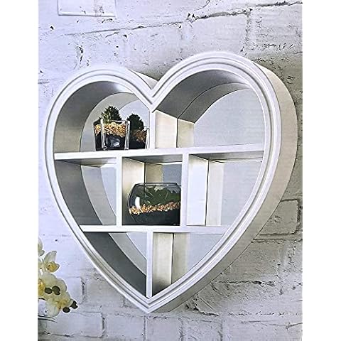 Biznest White Heart Mirror Shelf 6 Sections Decorative Wall Shelf Wall Mirror Best Gift For Love One'S Cover