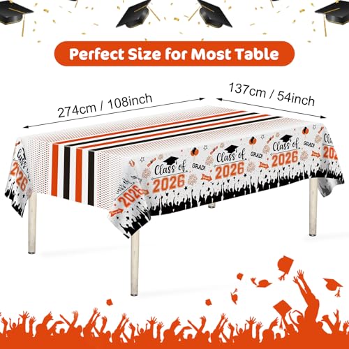 Image of Graduation Decorations Class of 2026 Tablecloth - 3 Pcs Plastic Congrats Grad Table Cloth, Graduation Table Cover for Graduations Party Decorations 2026 and Party Supplies, 54 inchx108 inch (Orange and Black)