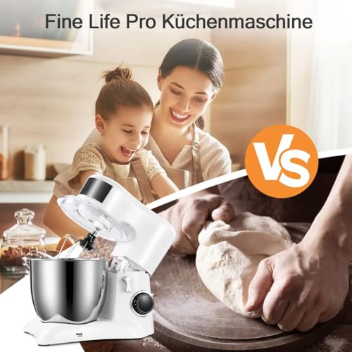 Küchenmaschine inkl. Rührhaken, Knethaken, Schneebesen, Spritzschutz,1300,00 W, 5,50 l Schüssel, Küchenmaschine mit Edelstahl-Rührschüssel,10Geschwindigkeiten, Weiß 6 Küchenmaschine inkl. Rührhaken, Knethaken, Schneebesen, Spritzschutz,1300,00 W, 5,50 l Schüssel, Küchenmaschine mit Edelstahl-Rührschüssel,10Geschwindigkeiten, Weiß