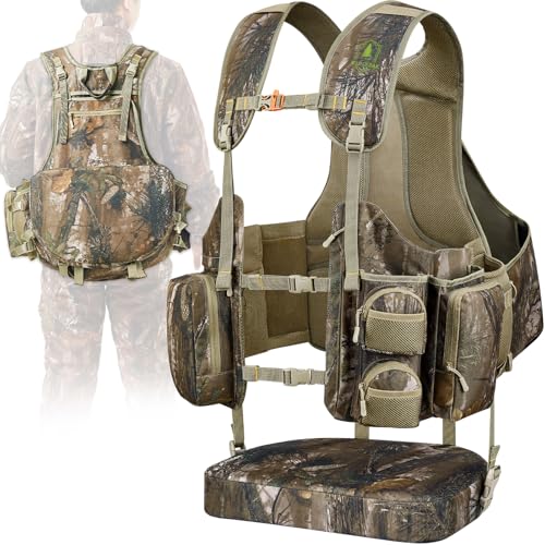Wild Cedar Hunting Turkey Vest with Magnetic Seat Cushion for Men, Camo Turkey Pack with Game Pocket for Men