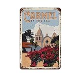 AZOLID Letrero de metal con diseño de Carmel By The Sea California, diseño vintage, divertido, bar, club, cueva, hogar, cocina, decoración de pared, letrero de arte rústico, 30 x 43 cm