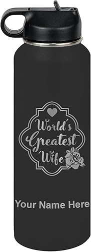 Miniatura 18 de LaserGram Botella de agua de doble pared de 32 onzas con popote, la mejor esposa del mundo, grabado personalizado incluido (gris) Gris,Negro -,Verde