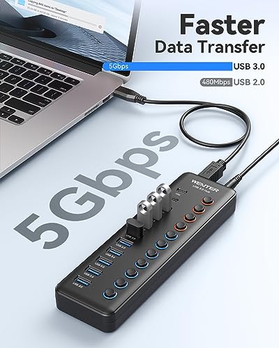 Hub USB 3.0 avec alimentation répartiteur multi-port 48W pour transfert rapide - 4