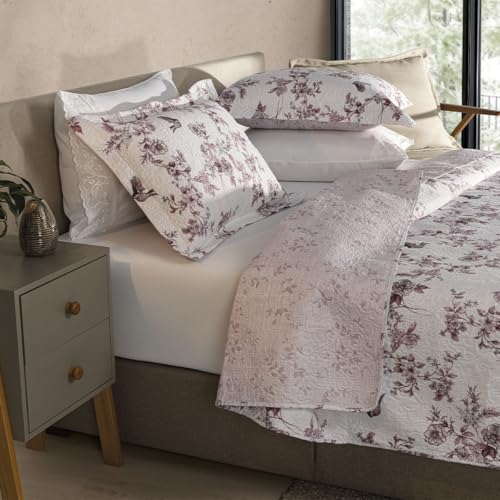 BEM CASA Kit Cobre Leito Colcha Boutis 3 Peças Matelado Ultrassônico Estampado Dupla Face Porta Travesseiro Aba Americana Micro Percal 150 Fios (Sofia Rose, Queen)