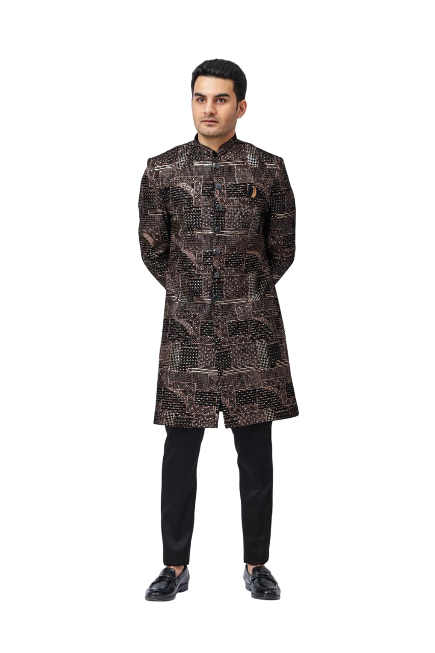 aesthelia Men's Multicoloured Indo-Western 3-Piece Set - Embroidered Blazer with Black Inner and Trouser | Wedding & Festive Ethnic Wear | Regular Fit-picture-18