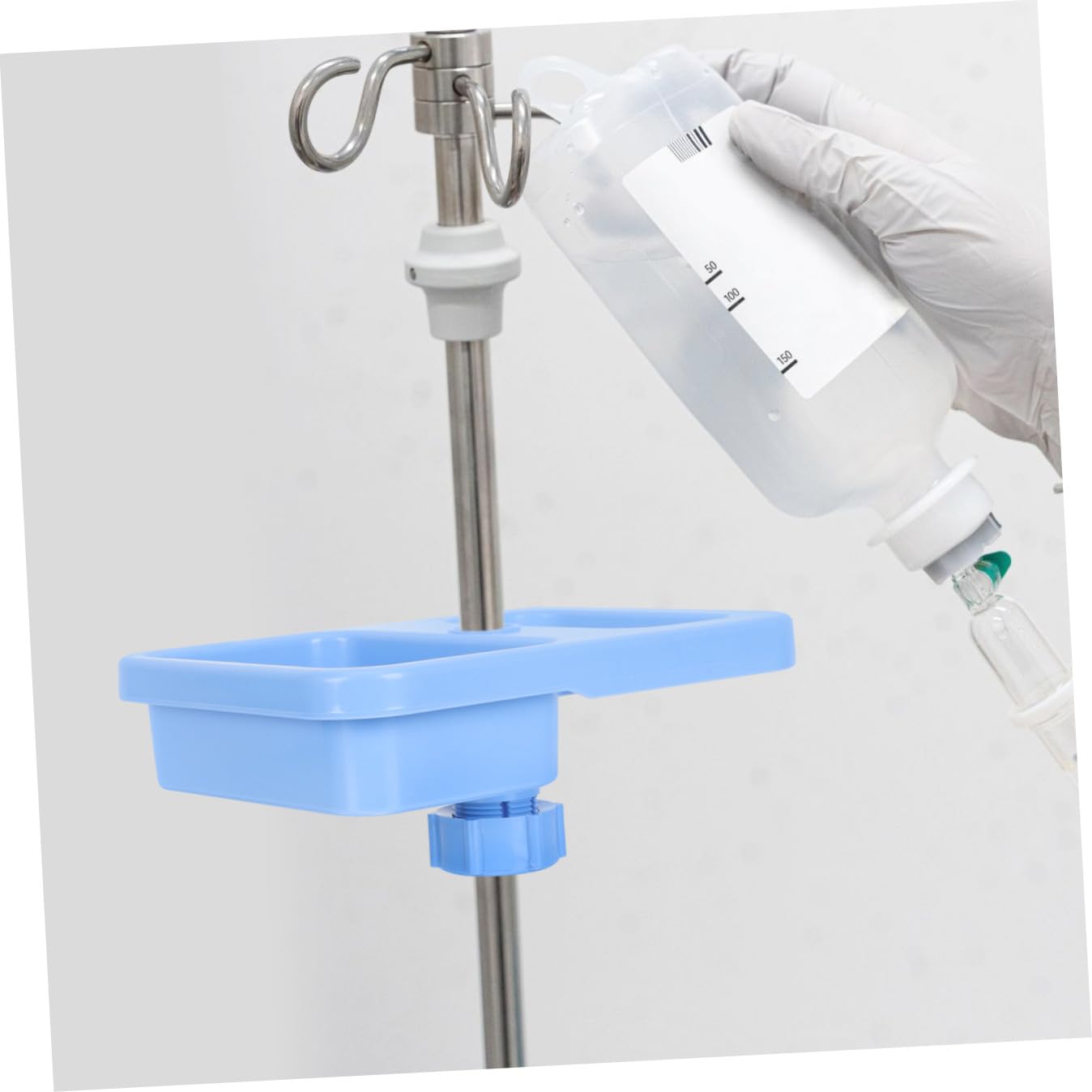 SMASOLO Infusion Stand Tray Adjustable IV Stand Holder Multiple Storage Compartments for Hospital Use Plastic Drip Tray for Medicine Bottles