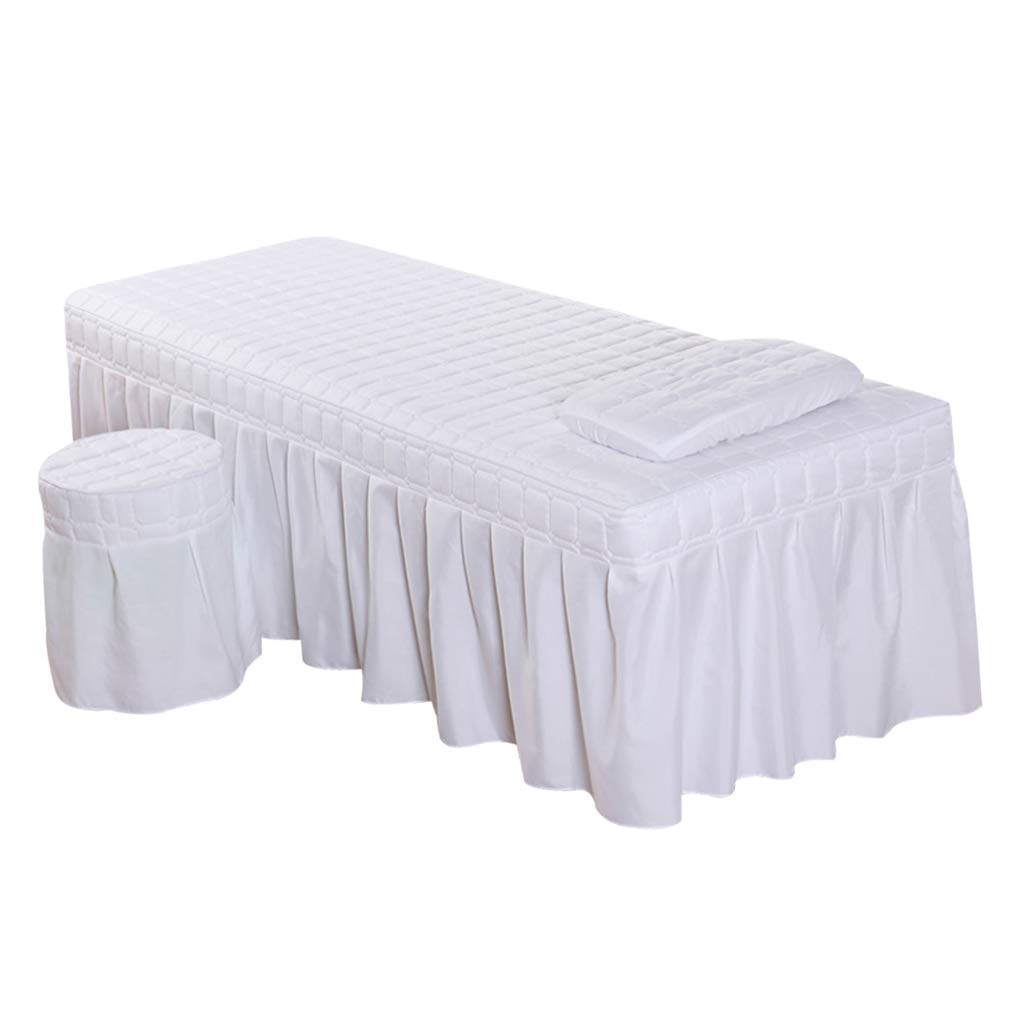1pcs 190x80cm Bedskirt ONLY Solid Beauty Salon Massage Table Bed Sheet Bedspread Massage Sheet SPA Bed Full Cover with Hole (White)