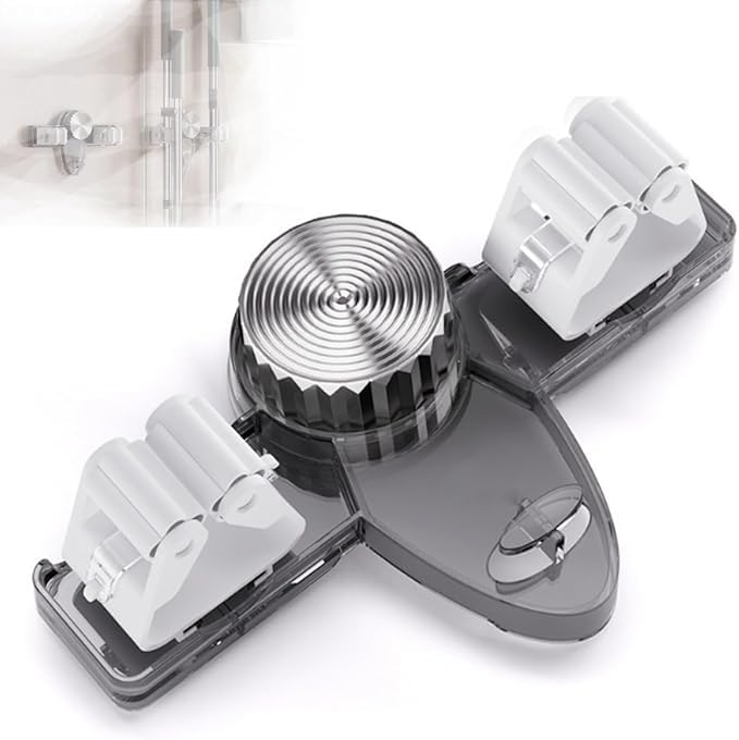 Broom Mop Holder Mop Hanger, Wall Mount, No Drill Suction Cup Mop and with Hooks, Space Saving Adjustable Rack Removable Mop Clip for Bathroom Kitchen and Laundry Room - 1pcs (Gray)-image-35