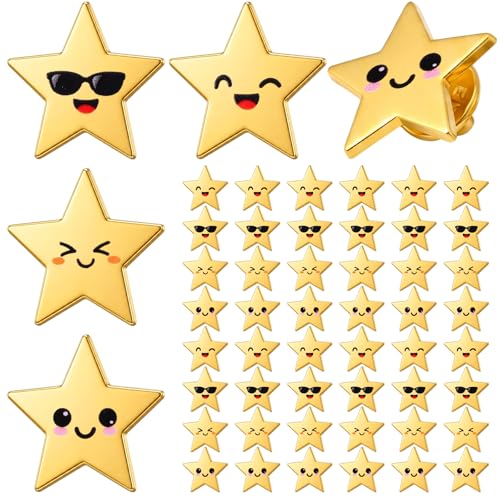 Image of Lyrow 25 /50 /100 /150 /300 Pcs Gold Star Pins Bulk golden Metal Y2k Motivational Pins for Patriotic Veterans Day Bckpack Brooch Lapel