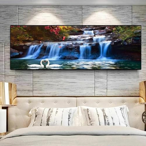 Peinture paysage moderne cascade pour décoration murale chic
