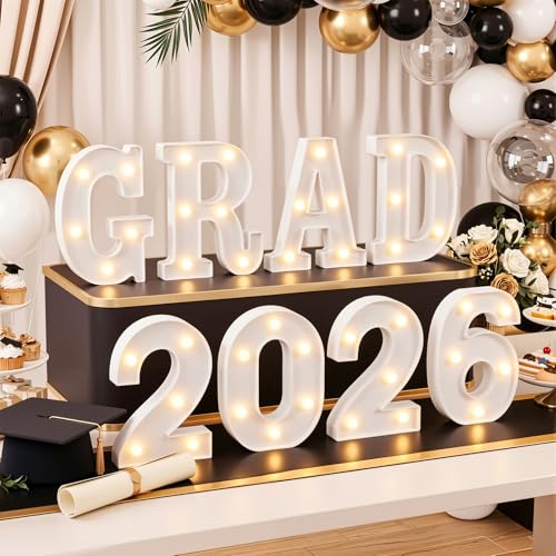 OLANRUN Graduation Decorations 2026 8 Pcs LED Marquee Light Up LettersGRAD 2026 Class of 2026 Graduation Party Decoration for Preschool Nursery Primary School Leavers High School College