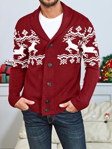Image of Karlywindow Mens Cable Knit Cardigan Sweater Shawl Collar Loose Fit Long Sleeve Casual Cardigans