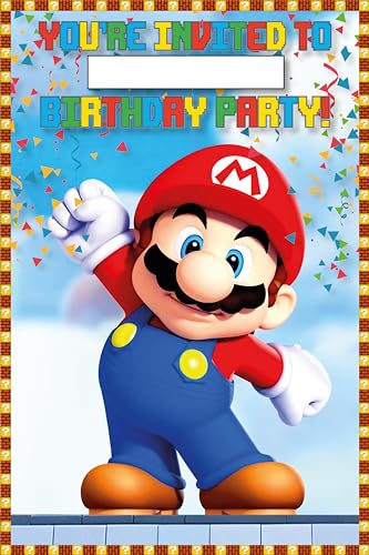 Set of 20 Classic Video GameThemed Happy Birthday Invitation Cards & Envelopes - Lightweight (240g) Postcard Style Invites for the Perfect Party Pack