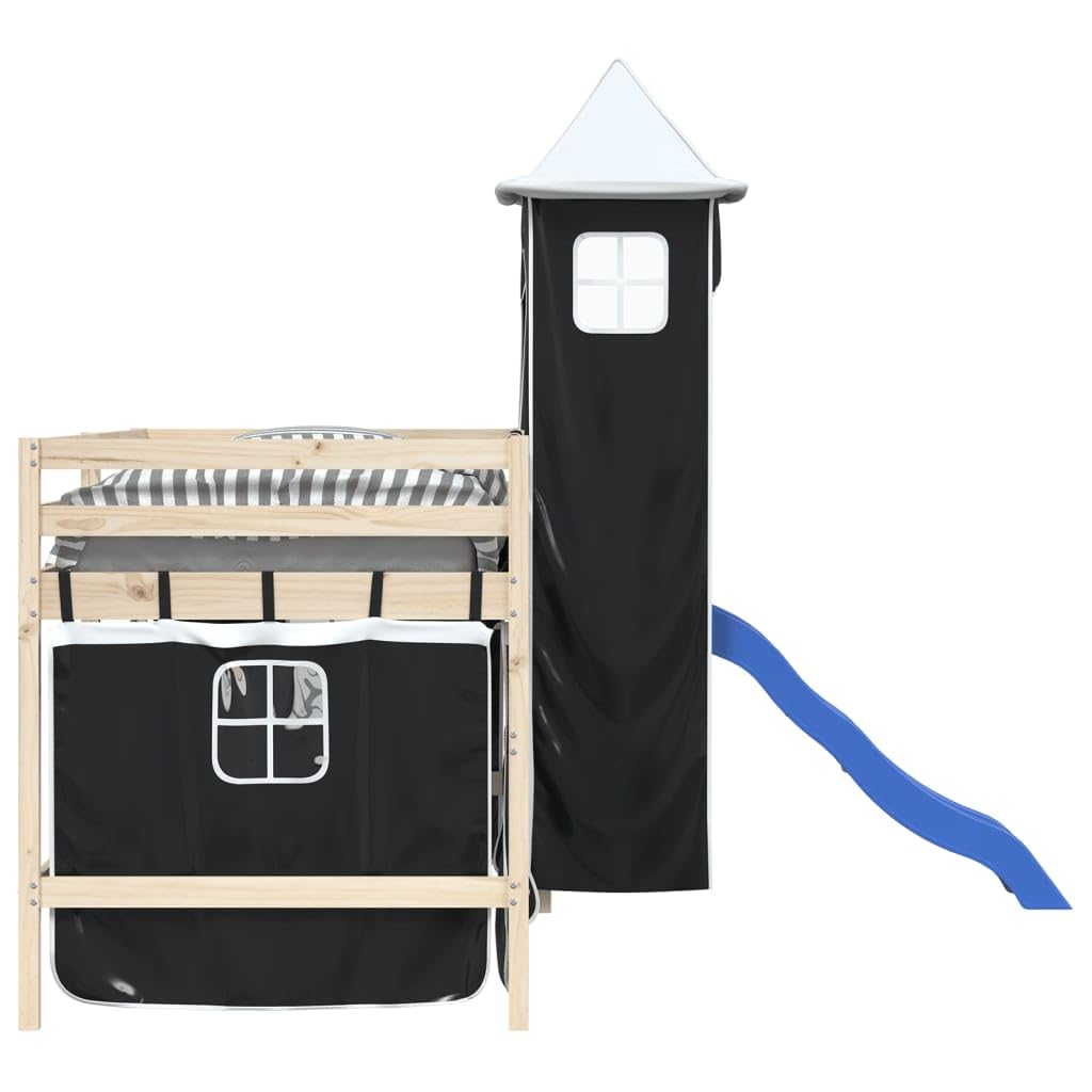 Hochbett Vorhang Set mit Turm für Kinderbett, Spielzelt Verkleidung Spielhaus für Hochbetten, Weiß und Schwarz, Polyester Spielvorhang für Kinderzimmer