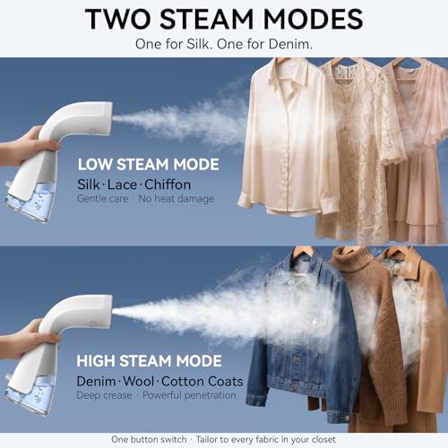 Image of HiLIFE Vacuum Steamer for Clothes, Handheld Garment Steamer with Suction | 2300Pa Fabric Grip, 1875W Power, 25s Heat-Up, 300ml Tank, 9.18ft Cord, Touch Sensor, 120V Only