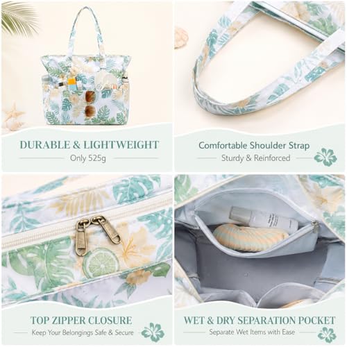 Image of LEDAOU Beach Bag Waterproof Sandproof Women Beach Tote Pool Bag with Zipper for Swim Gym Grocery Travel with Wet Pocket | Sandproof