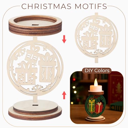 Kathfly クリスマスキャンドルホルダー10個セット DIY 木製キャンドルホルダー カットアウトトナカイ スノーフレーク キャンドルスティックデザイン クリスマス リビングルーム ダイニングテーブル 屋内装飾 [3]