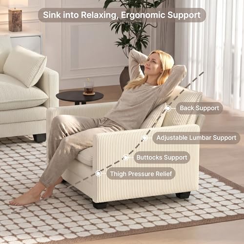 Image of Gizoon Cloud Accent Chair with Washable Cover, Corduroy Single Sofa Chair with Comfy Deep Seat, Modern Armchair with Pillow for Living Room Bedroom, Beige