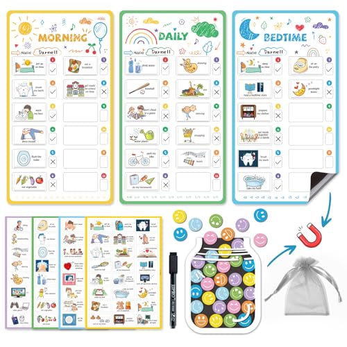 JJPRO Magnetic Bedtime/Morning/Daily Routine Chart for Kids with Reward Jar-Morning Routine Chart,Daily Checklist Reward Chart for Toddlers,Reward Jar for Kids,Cute Visual Schedule Board for Home