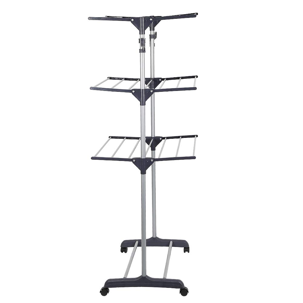 LANTUS Stendino Verticale in Acciaio Inox, Stendibiancheria Pieghevole con 3 Ripiani Regolabili e 4 Ruote, 72 * 56 * 152 cm (grigio)