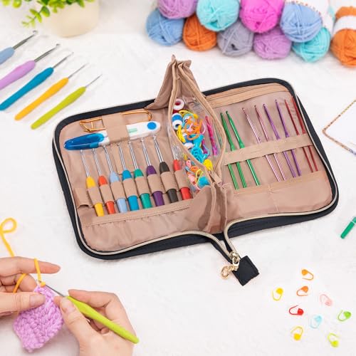 Image of MYBAGZING Crochet Hook Set with Storage Case - 14 Ergonomic Crochet Hooks(2mm(B)-10mm(N), 10 Stitch Markers, Crochet Organizer for Crochet Needles, Accessories, and Supplies